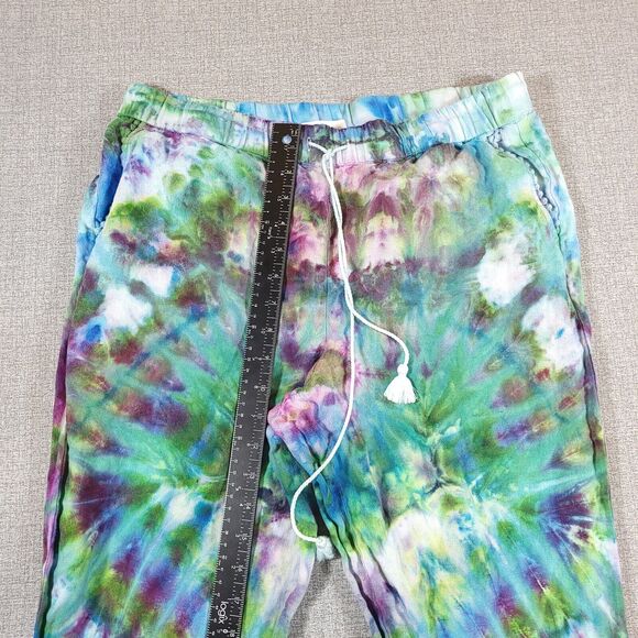 Talbots Pants Women 10P Linen Elastic Waist Cropped Green Blue Purple Boho - Picture 4 of 16